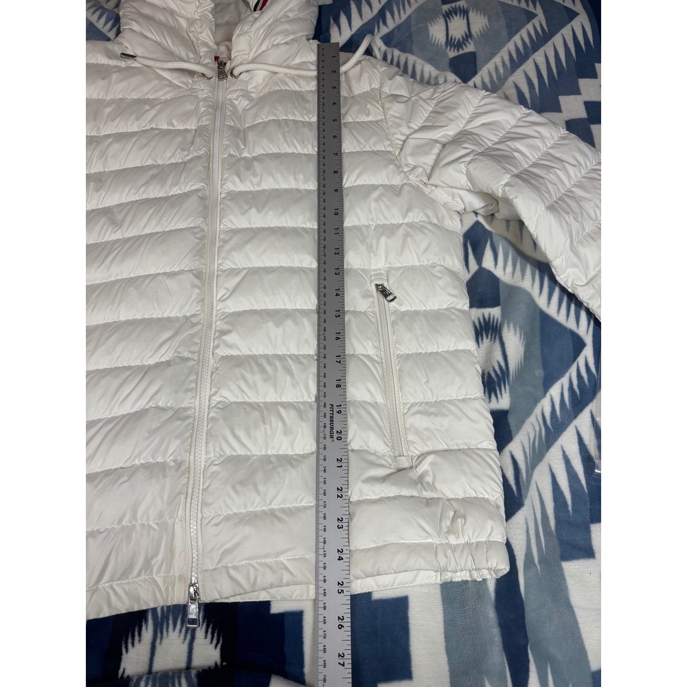 Moncler White Hooded Puffer Jacket Tricolor Trim Womens Size 4 Made in Romania - Picture 12 of 16